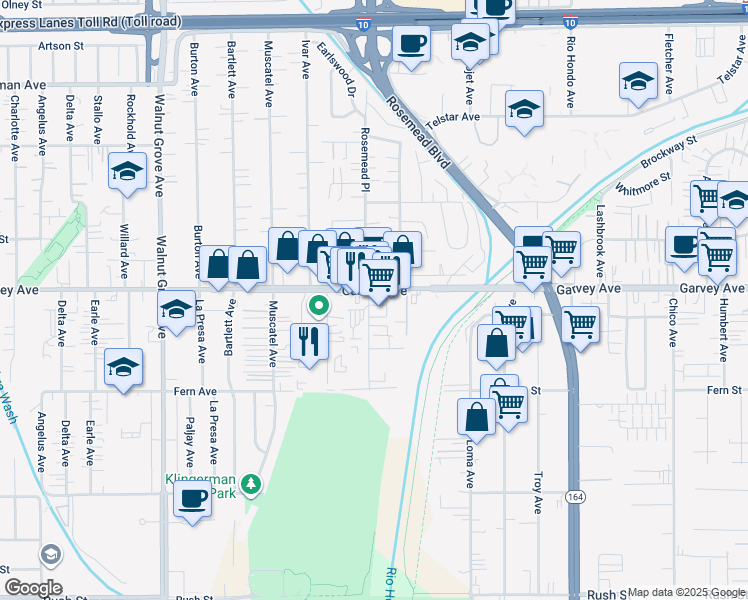 map of restaurants, bars, coffee shops, grocery stores, and more near 9000 Garvey Avenue in Rosemead