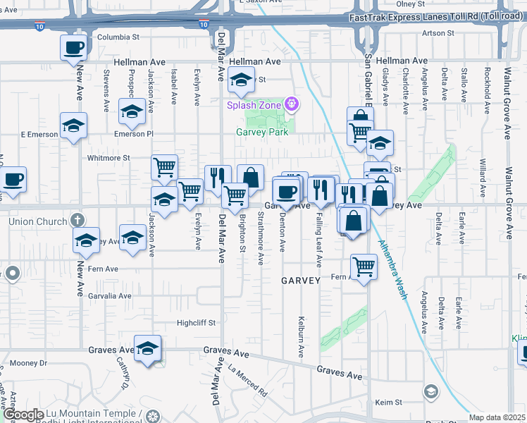 map of restaurants, bars, coffee shops, grocery stores, and more near 2746 Strathmore Avenue in Rosemead