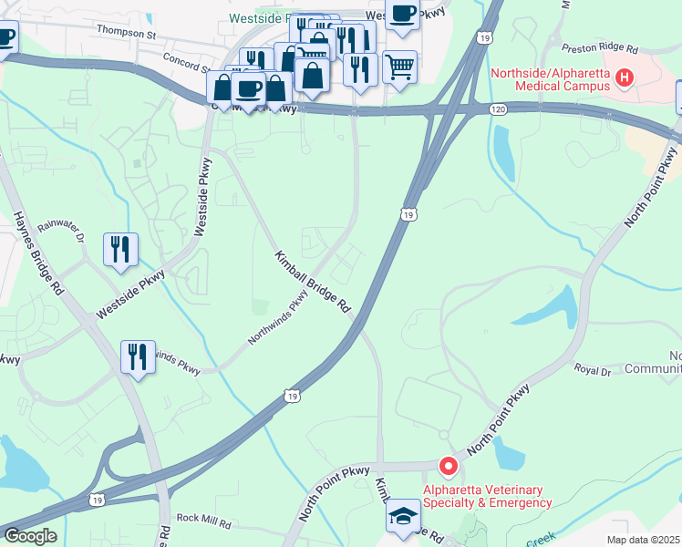map of restaurants, bars, coffee shops, grocery stores, and more near 88 Clement Drive in Alpharetta