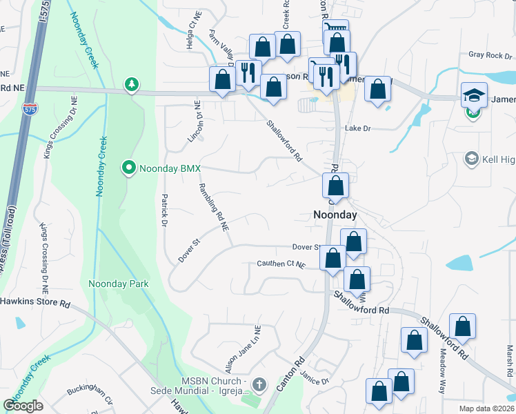 map of restaurants, bars, coffee shops, grocery stores, and more near 548 Dover Street in Marietta