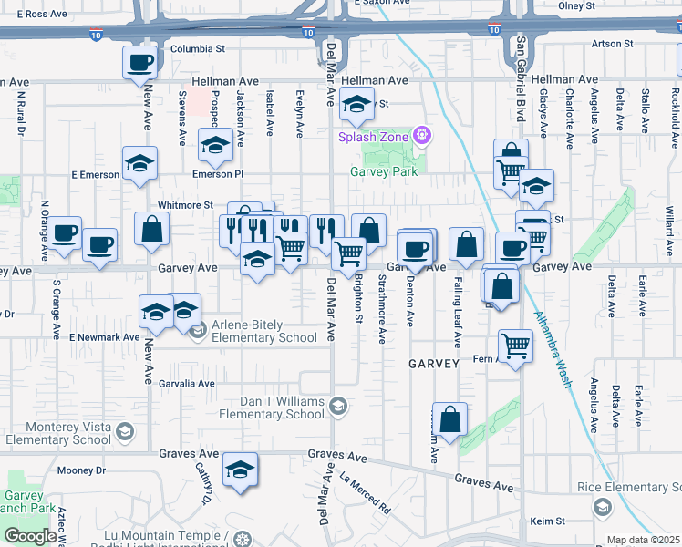 map of restaurants, bars, coffee shops, grocery stores, and more near 7808 Garvey Avenue in Rosemead