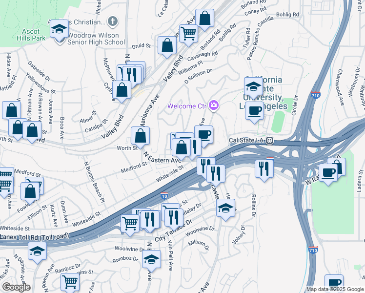 map of restaurants, bars, coffee shops, grocery stores, and more near 1814 Lansdowne Avenue in Los Angeles