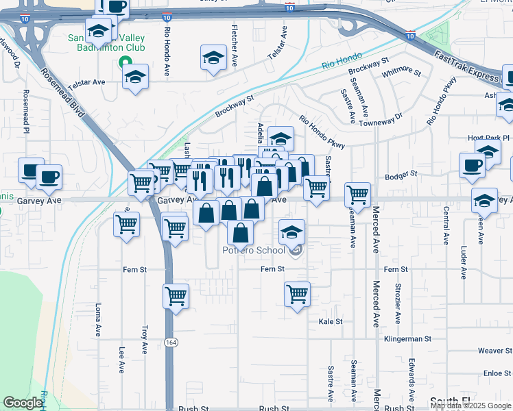 map of restaurants, bars, coffee shops, grocery stores, and more near 9640 Garvey Avenue in South El Monte
