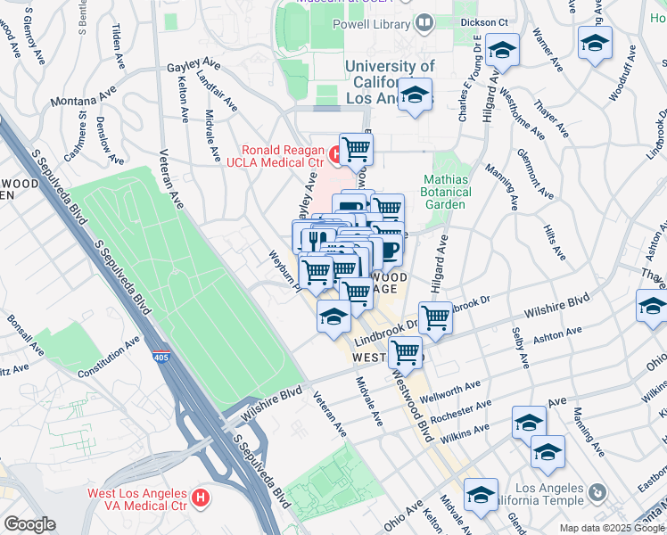 map of restaurants, bars, coffee shops, grocery stores, and more near 1036 Broxton Avenue in Los Angeles