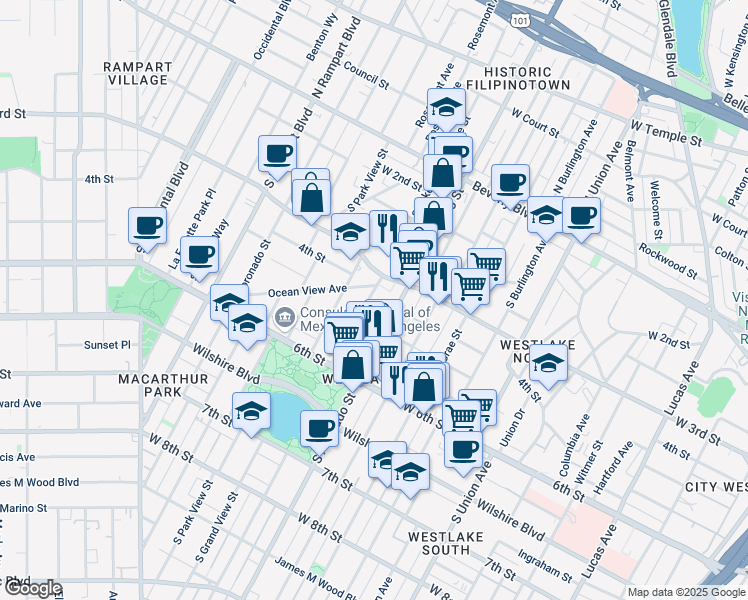 map of restaurants, bars, coffee shops, grocery stores, and more near in Los Angeles
