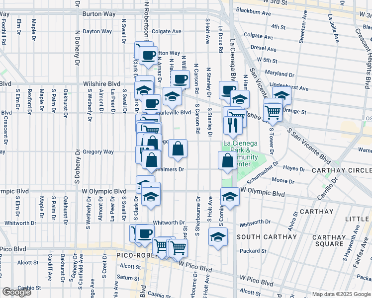 map of restaurants, bars, coffee shops, grocery stores, and more near 828 South Bedford Street in Los Angeles