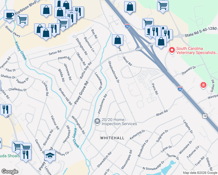 map of restaurants, bars, coffee shops, grocery stores, and more near 678 Townes Road in Columbia