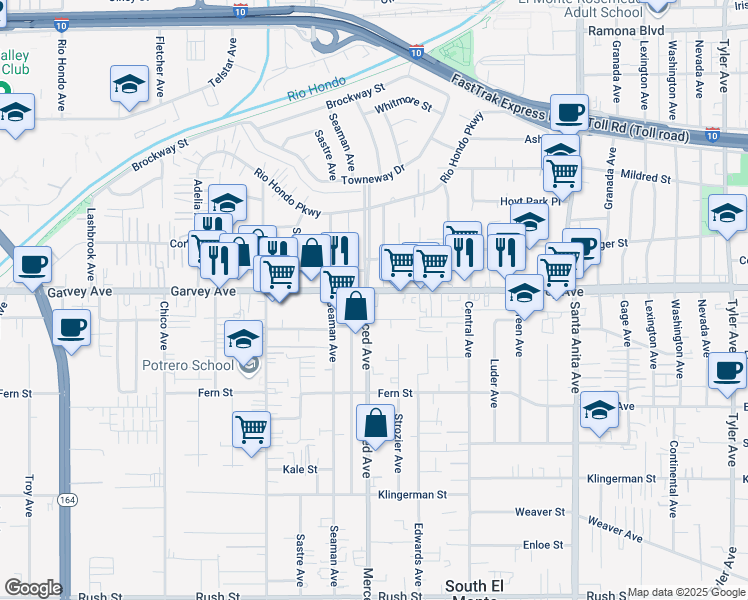 map of restaurants, bars, coffee shops, grocery stores, and more near in El Monte