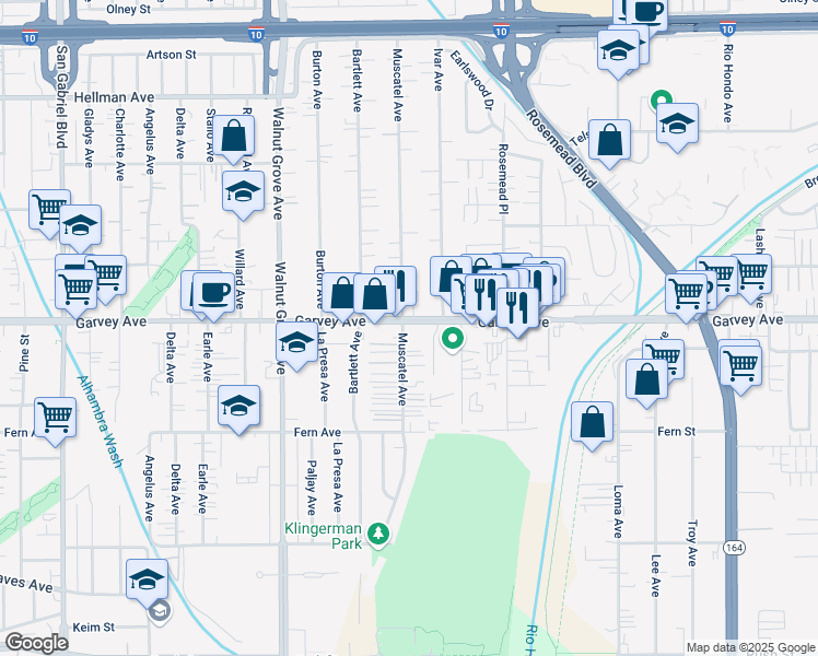 map of restaurants, bars, coffee shops, grocery stores, and more near 2742 Muscatel Avenue in Rosemead