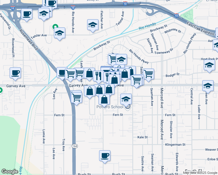 map of restaurants, bars, coffee shops, grocery stores, and more near 9640 Garvey Avenue in South El Monte