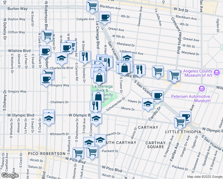 map of restaurants, bars, coffee shops, grocery stores, and more near 235 South Gale Drive in Beverly Hills