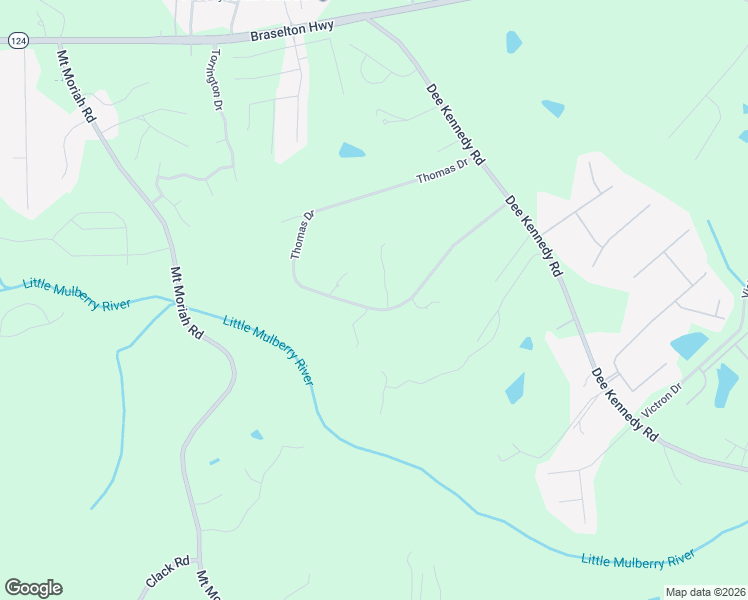 map of restaurants, bars, coffee shops, grocery stores, and more near 1697 Thomas Drive in Hoschton