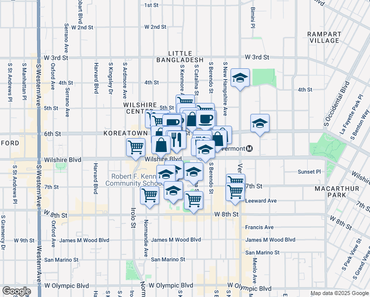 map of restaurants, bars, coffee shops, grocery stores, and more near 3339 Wilshire Boulevard in Los Angeles