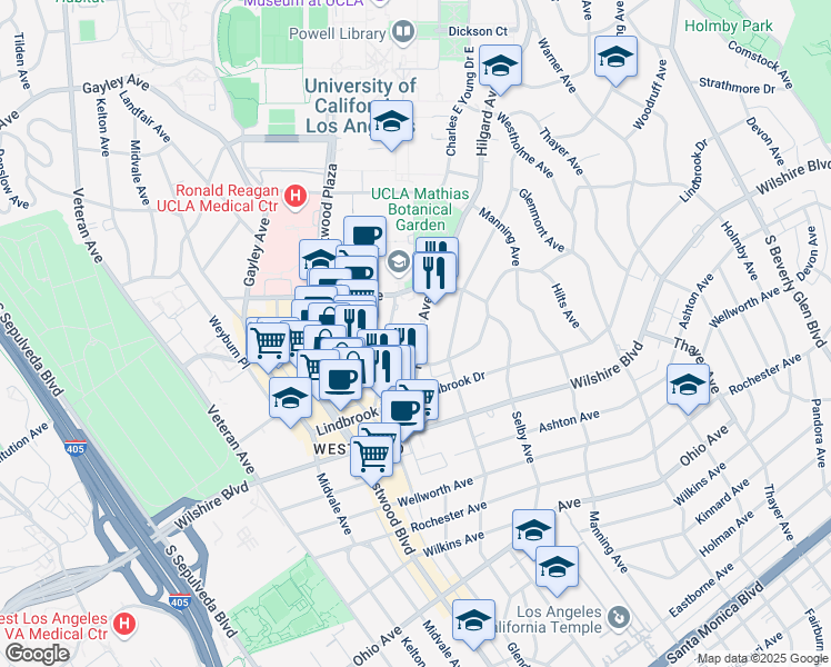map of restaurants, bars, coffee shops, grocery stores, and more near 968 Hilgard Avenue in Los Angeles