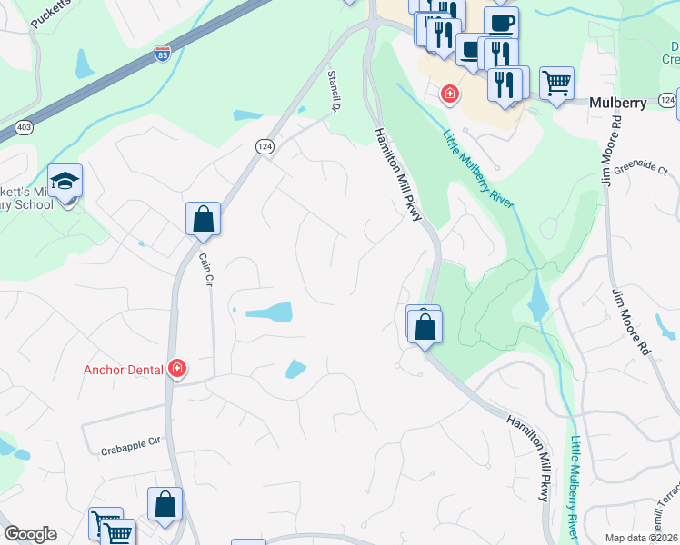 map of restaurants, bars, coffee shops, grocery stores, and more near 3119 Tadmore Court in Dacula