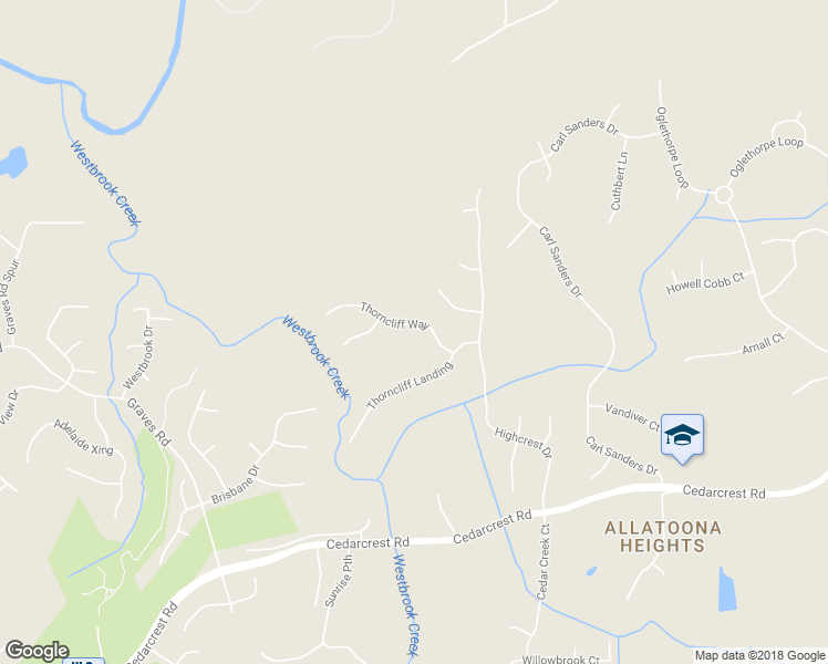 map of restaurants, bars, coffee shops, grocery stores, and more near 105 Thorncliff Way in Acworth