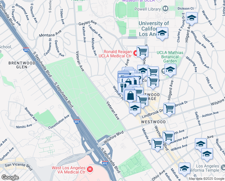 map of restaurants, bars, coffee shops, grocery stores, and more near 920 Weyburn Place in Los Angeles