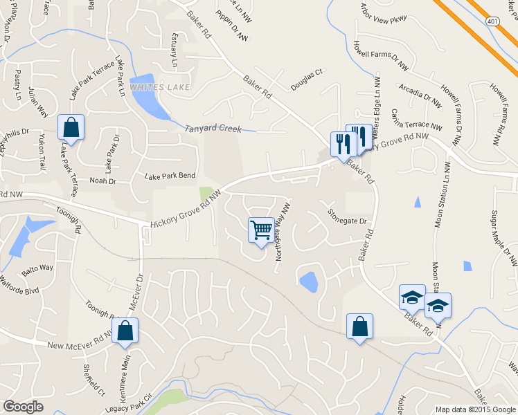 map of restaurants, bars, coffee shops, grocery stores, and more near 2694 Chadwick Lane Northwest in Acworth
