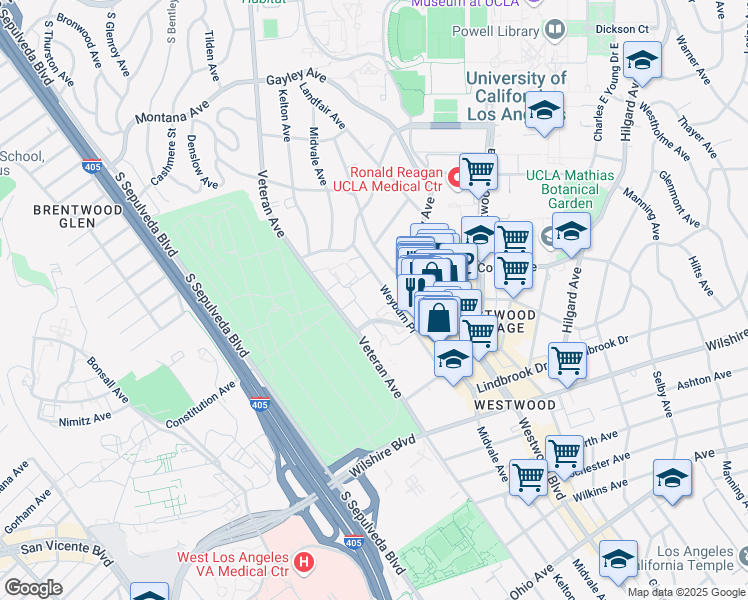map of restaurants, bars, coffee shops, grocery stores, and more near 920 Weyburn Place in Los Angeles