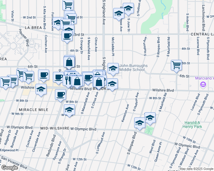map of restaurants, bars, coffee shops, grocery stores, and more near in Los Angeles