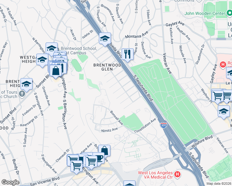 map of restaurants, bars, coffee shops, grocery stores, and more near 11438 Burnham Street in Los Angeles