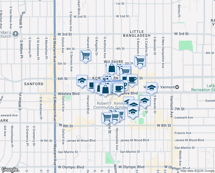 map of restaurants, bars, coffee shops, grocery stores, and more near in Los Angeles