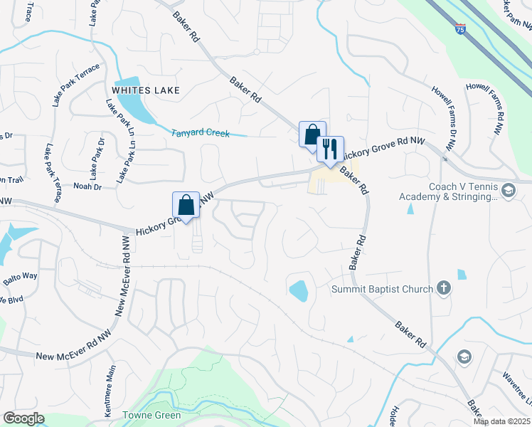 map of restaurants, bars, coffee shops, grocery stores, and more near 4495 High Gate Drive Northwest in Acworth
