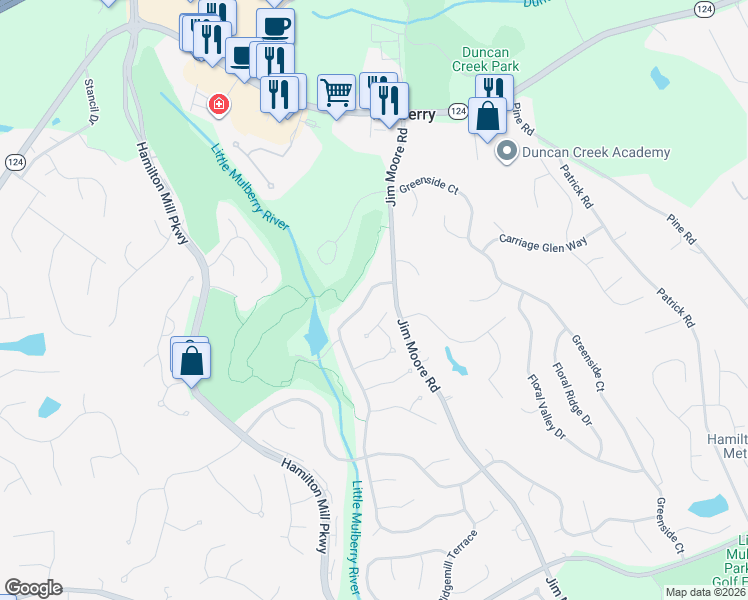 map of restaurants, bars, coffee shops, grocery stores, and more near 2137 Bakers Mill Road in Dacula