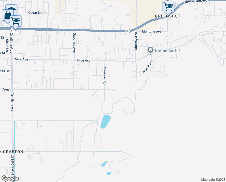 map of restaurants, bars, coffee shops, grocery stores, and more near 2209 East Colton Avenue in Mentone