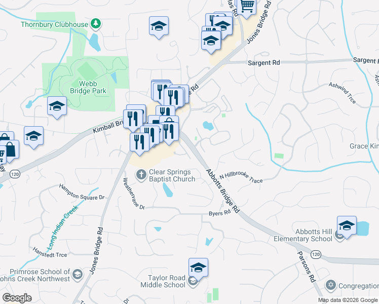 map of restaurants, bars, coffee shops, grocery stores, and more near 5095 Garrett Court in Alpharetta