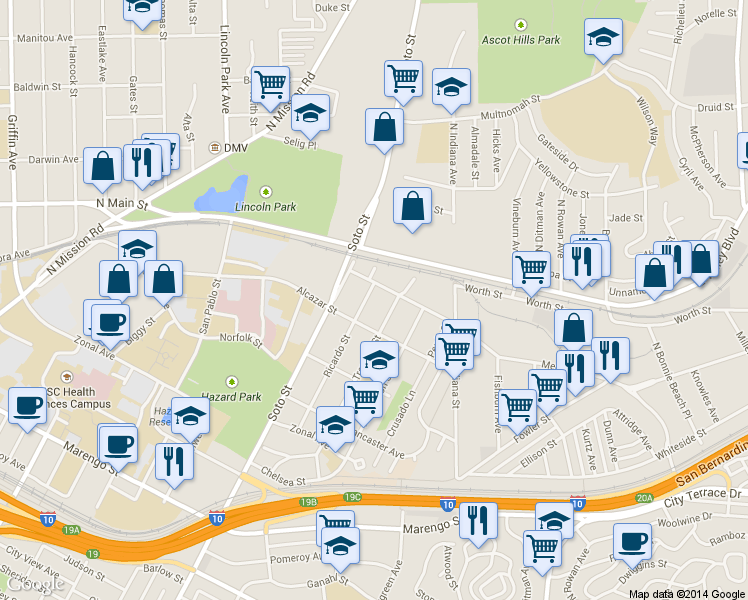 map of restaurants, bars, coffee shops, grocery stores, and more near 1632 Tremont Street in Los Angeles