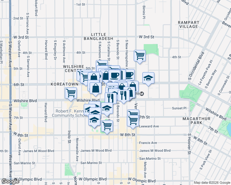 map of restaurants, bars, coffee shops, grocery stores, and more near in Los Angeles