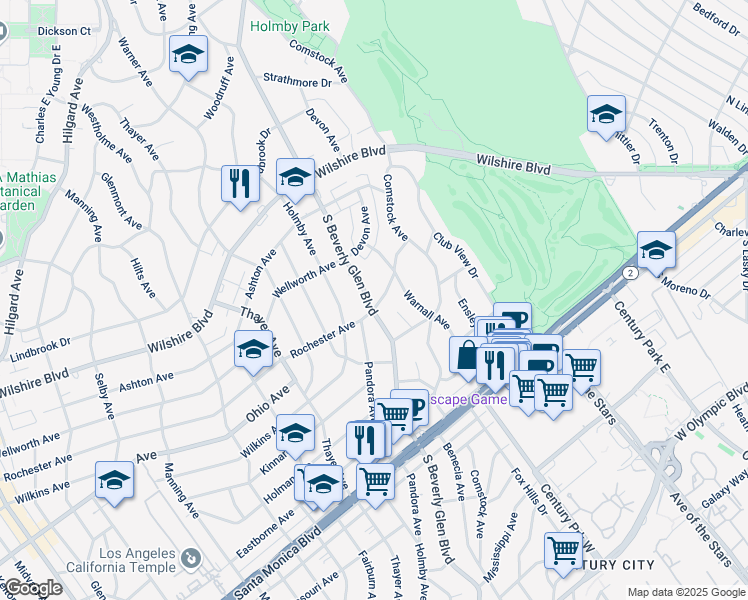 map of restaurants, bars, coffee shops, grocery stores, and more near 1400 Pandora Avenue in Los Angeles