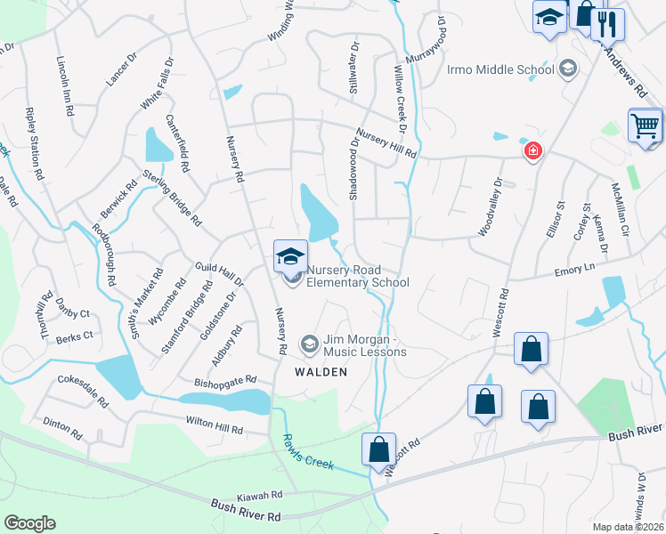 map of restaurants, bars, coffee shops, grocery stores, and more near 2019 Shadowood Court in Columbia