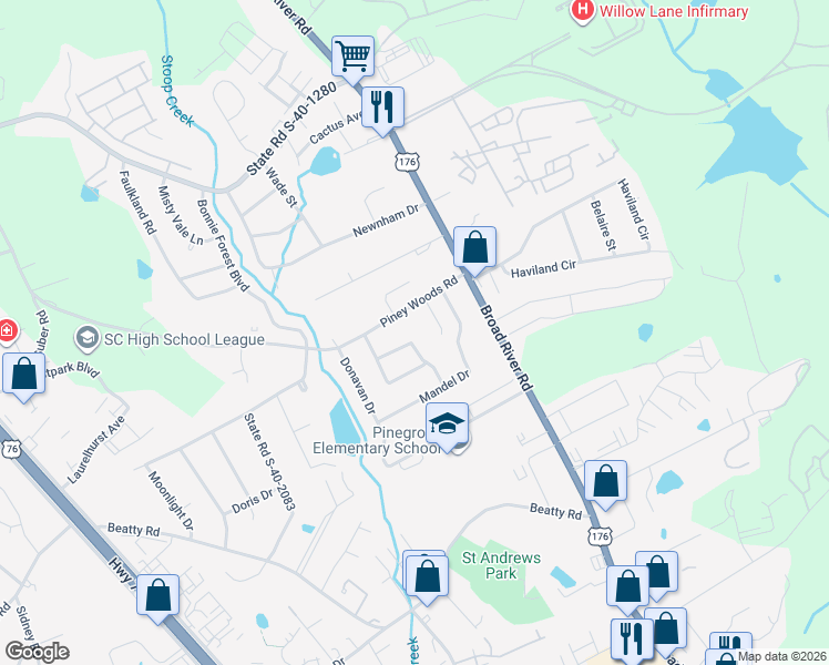map of restaurants, bars, coffee shops, grocery stores, and more near 4309 Leeds Street in Columbia