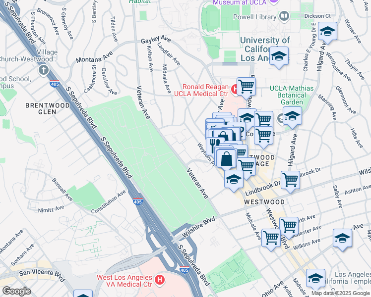 map of restaurants, bars, coffee shops, grocery stores, and more near Weyburn Terrace in Los Angeles
