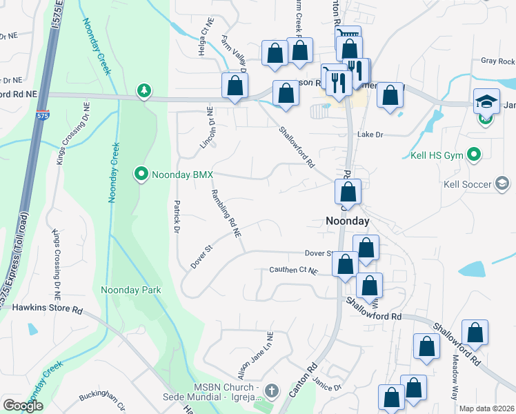map of restaurants, bars, coffee shops, grocery stores, and more near 547 Dover Street in Marietta
