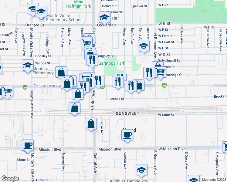 map of restaurants, bars, coffee shops, grocery stores, and more near 5420 Brooks Street in Montclair