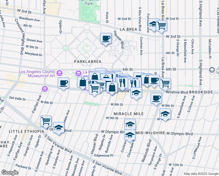 map of restaurants, bars, coffee shops, grocery stores, and more near in Los Angeles