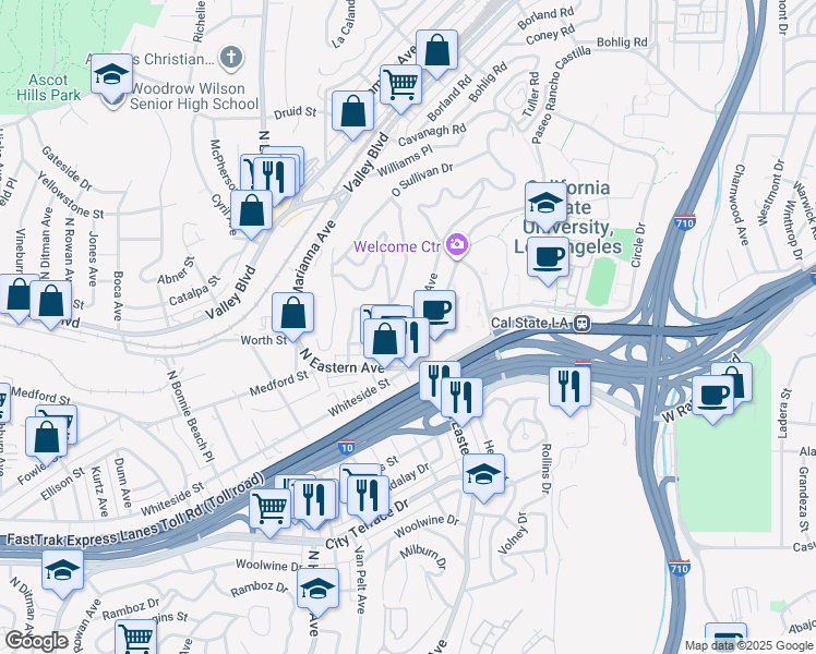 map of restaurants, bars, coffee shops, grocery stores, and more near 1854 Lansdowne Avenue in Los Angeles