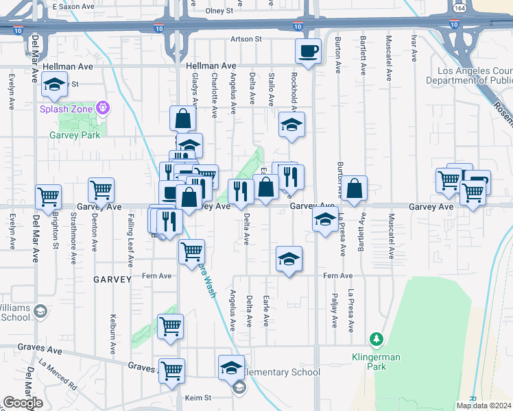 map of restaurants, bars, coffee shops, grocery stores, and more near 2746 Delta Avenue in Rosemead