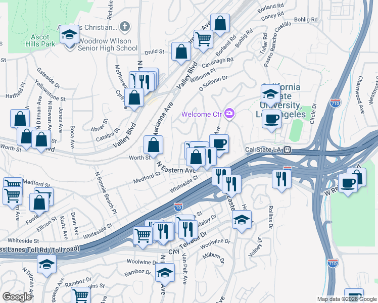 map of restaurants, bars, coffee shops, grocery stores, and more near 1814 Lansdowne Avenue in Los Angeles