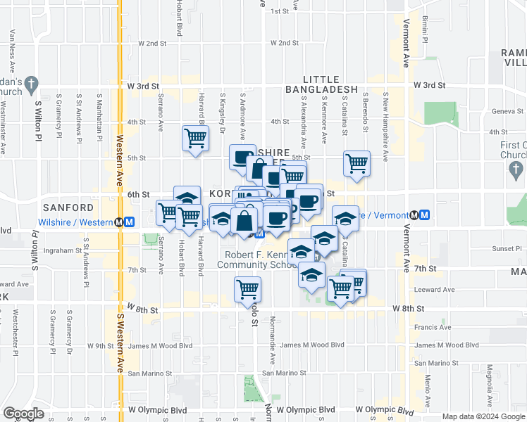 map of restaurants, bars, coffee shops, grocery stores, and more near in Los Angeles