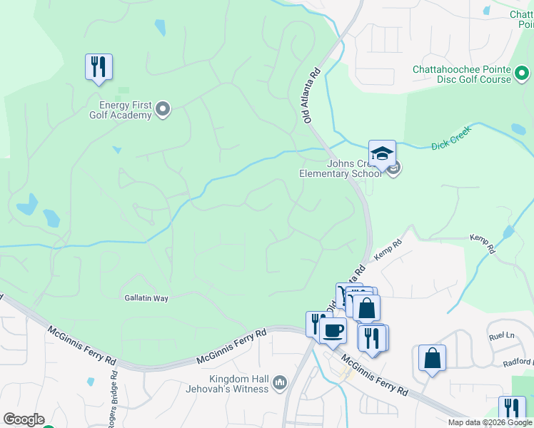 map of restaurants, bars, coffee shops, grocery stores, and more near 8735 Belfry Court in Duluth