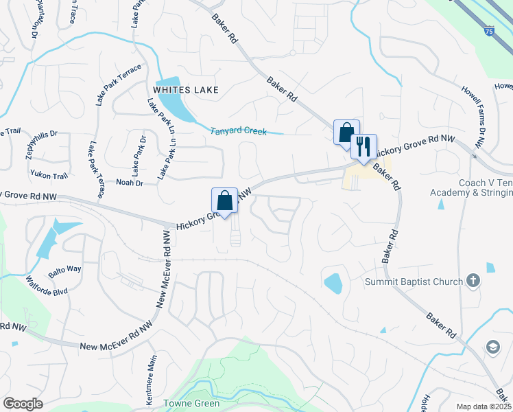 map of restaurants, bars, coffee shops, grocery stores, and more near 4305 Chesapeake Trace in Acworth