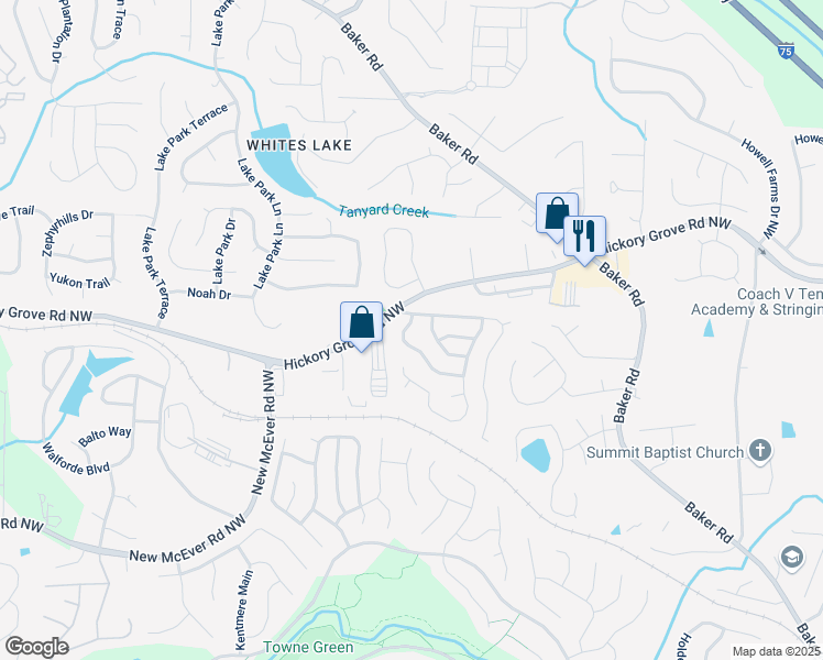 map of restaurants, bars, coffee shops, grocery stores, and more near 4305 Chesapeake Trace in Acworth
