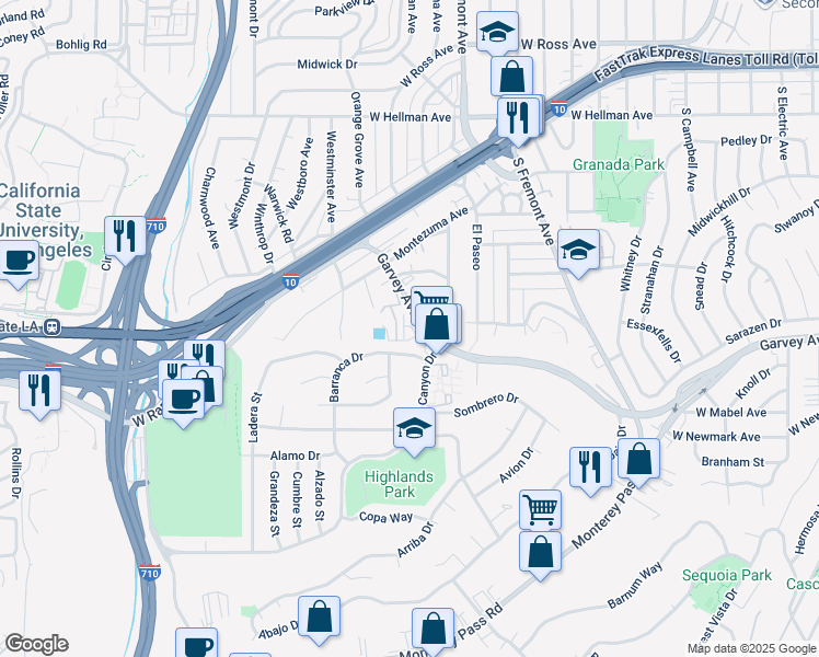 map of restaurants, bars, coffee shops, grocery stores, and more near 1814 Garvey Avenue in Alhambra