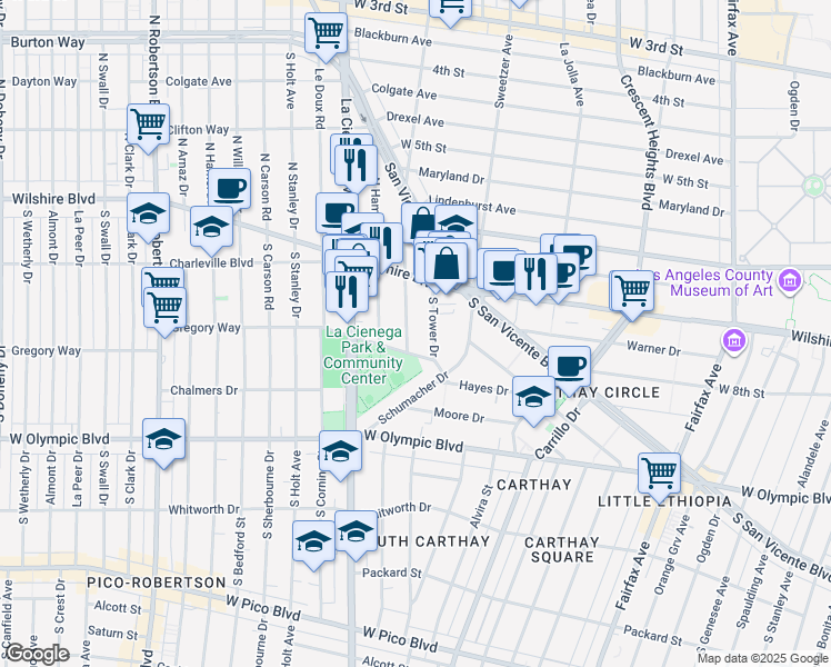 map of restaurants, bars, coffee shops, grocery stores, and more near 234 South Gale Drive in Beverly Hills