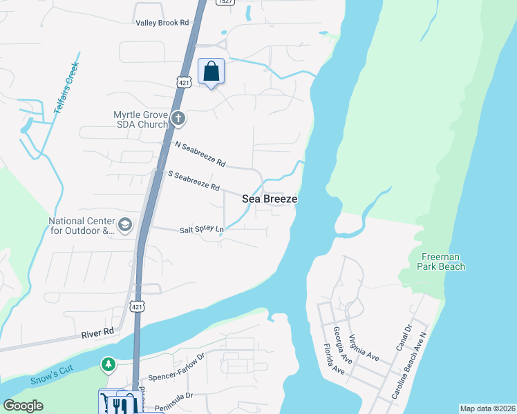 map of restaurants, bars, coffee shops, grocery stores, and more near in Sea Breeze