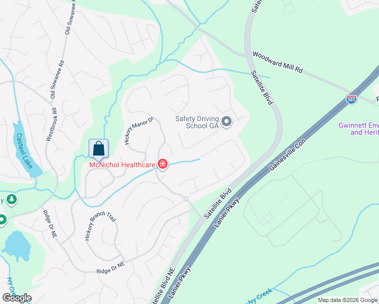 map of restaurants, bars, coffee shops, grocery stores, and more near 673 Roxholly Walk Northeast in Buford